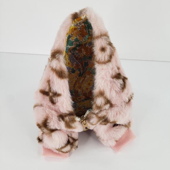Tinoki Faux Fur XS Dog Cat Jacket Pink Brown Sweater Hoodie Reversible w/ Zipper - Picture 2 of 8